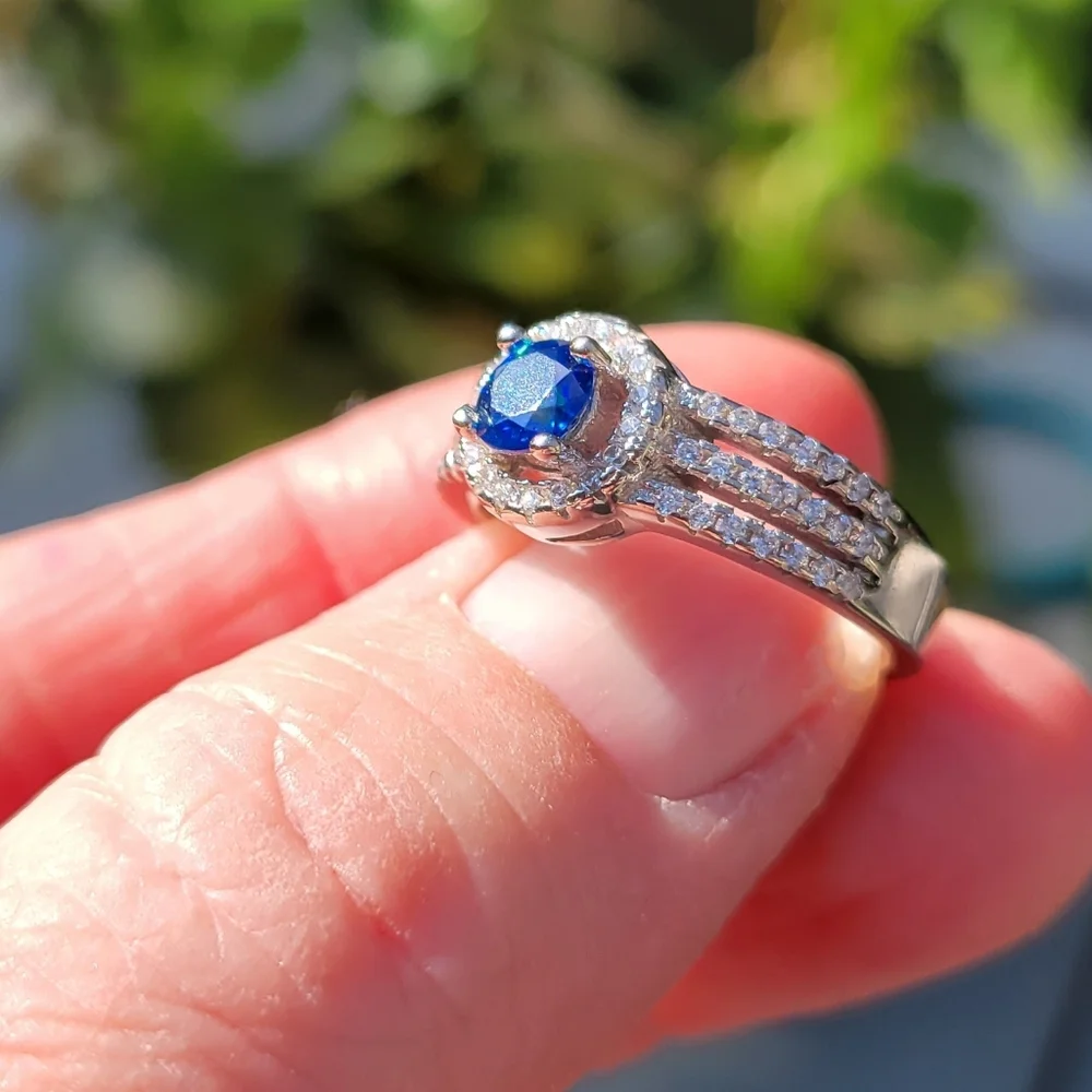 NEW Platinum‎ Plated Sapphire Pave Diamond Simulant Ring
